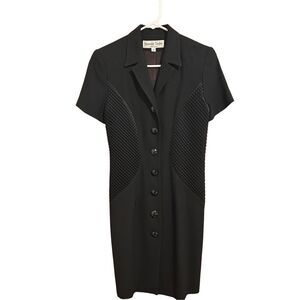 Jasmine Taylor New York Women’s Size 4 Black Button Up V-Neck Dress Short Slv